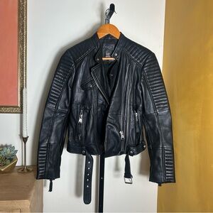 ZARA Trf Outerwear 100% Sheep Leather Moto Biker Jacket Buttery Soft Black Sz M